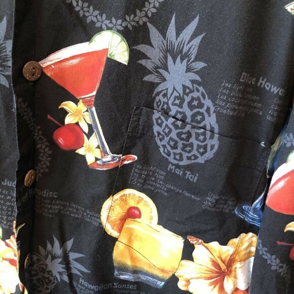 Hilo Hattie Black Tropical Drinks Button Up Shirt - Picture 5 of 6